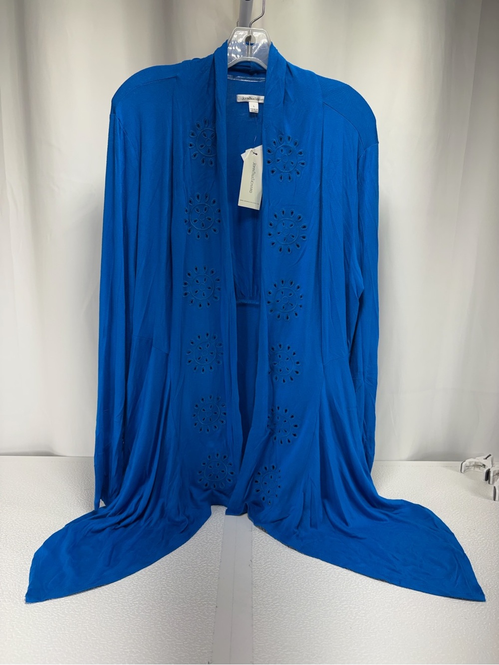 JohnPaulRichard Electric Blue Open-Front Cardigan with Cutout Medallions 4584